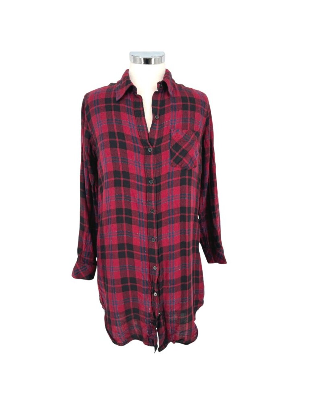 Rails Bianca Plaid Wine Navy Black Shirt Dress Size Small Grunge Casual Retro